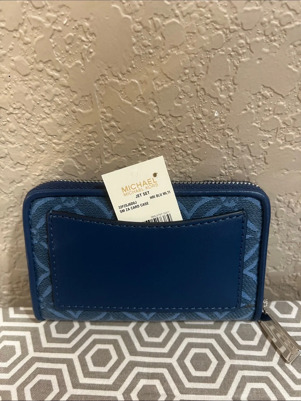 Michael Kors jet set HRI BLU MLTI sm za card case Wallet with silver Hardware